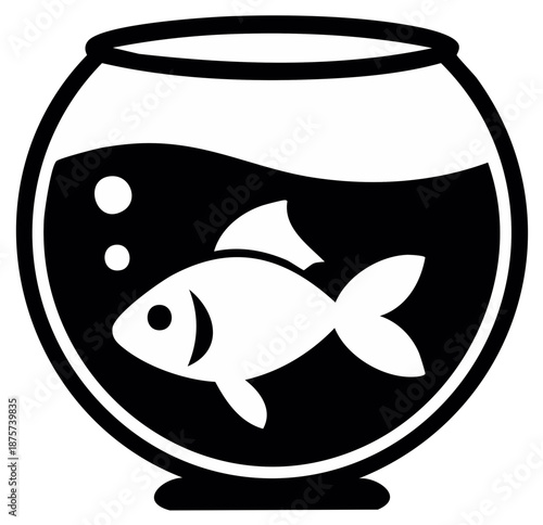Black and white fish in a fishbowl illustration