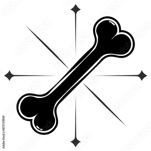 Monochrome Crossed Bones Icon with Navigation Compass Points Illustration