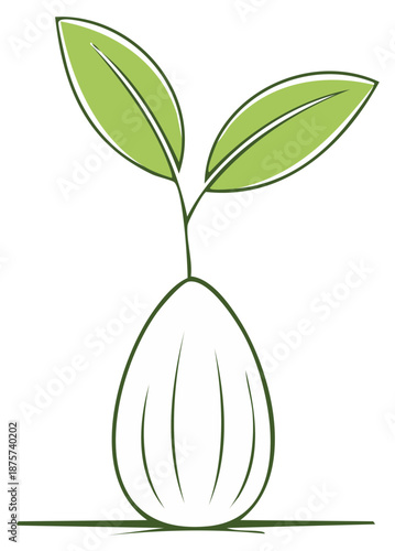Stylized Green Seedling Sprouting from a Plant Seed Representing New Life and Growth