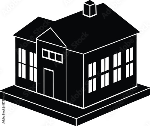 3d building model silhouette vector art illustration and minimal black and white design