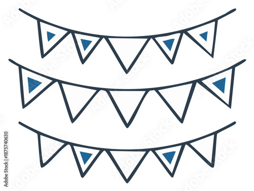 Party Banner Buntings: Hand-Drawn Blue Triangle Flags for Festivities, Decorations
