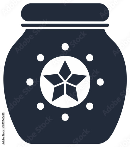 Dark Blue Glass Jar with Geometric Star and Dots Decoration