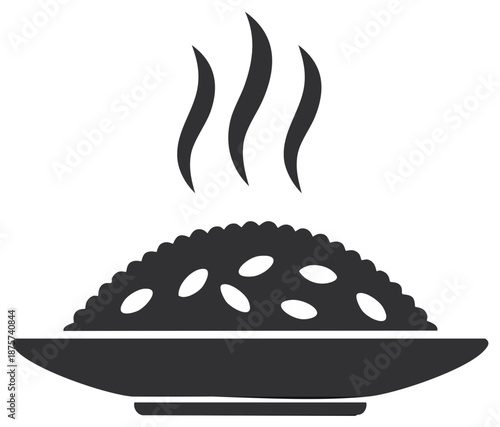 Steaming plate of rice with visible grains and wisps of steam rising upwards