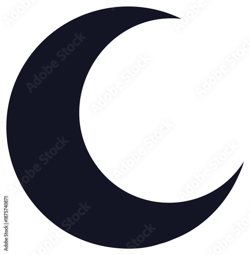 Simple black crescent moon silhouette icon. Minimalist flat vector graphic for astrology and night sky themes.