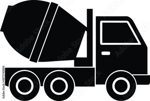 Cement mixer truck silhouette vector art illustration and minimal black and white design