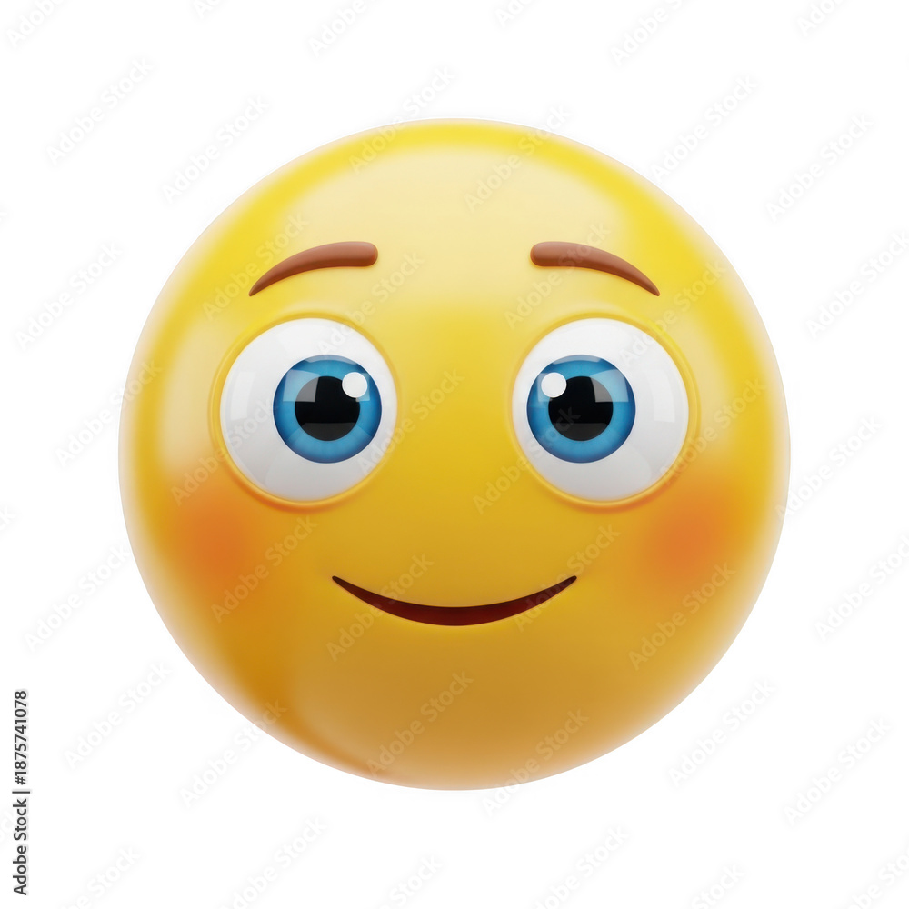 Fototapeta premium Smiling yellow cartoon face with wide eyes and blushing cheeks, displaying a happy expression on transparent background. on transparent background