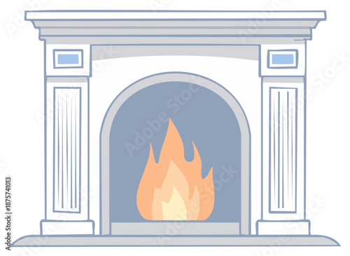 Cartoon Fireplace with Burning Flames, Vector Illustration