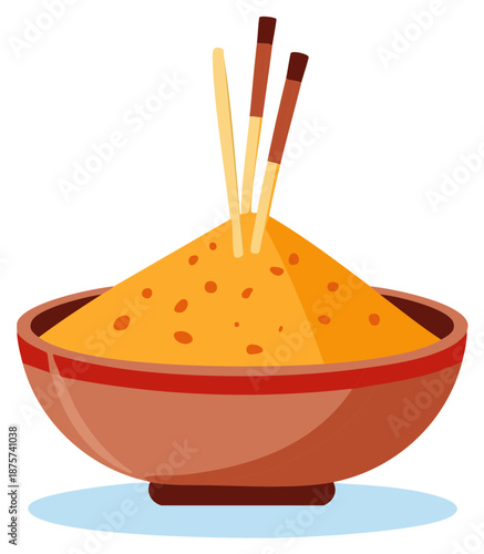 Stylized Bowl of Grain with Chopsticks, Asian Food, Rice Bowl