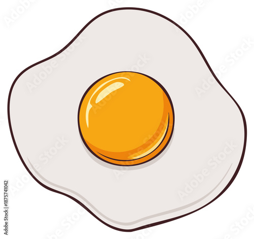 Vivid Cartoon Fried Egg Sunny Side Up Graphic with Bright Yellow Yolk and White Albumen Food Illustration