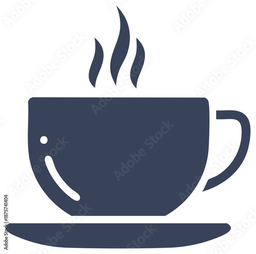 Hot Coffee or Tea Cup Icon on Saucer with Steam Graphic Illustration