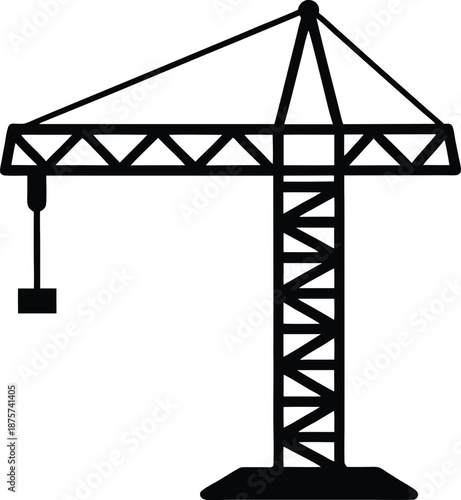 Construction crane silhouette vector art illustration and minimal black and white design