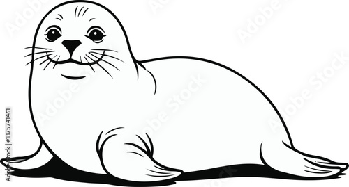 Minimalist vector sticker of a seal lying down, smooth rounded body, clean outline, flat design, white background, friendly commercial use 1