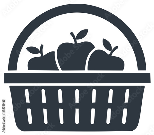 Three Apples in a Wicker Basket Fresh Fruit Harvest Market Grocery Items