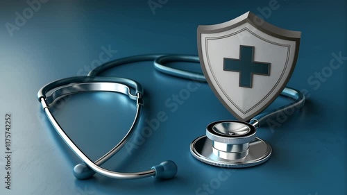 Healthcare Protection Concept with Medical Shield and Stethoscope 