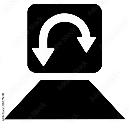Black silhouette of a U turn road sign on a path showing a dead end or change of direction