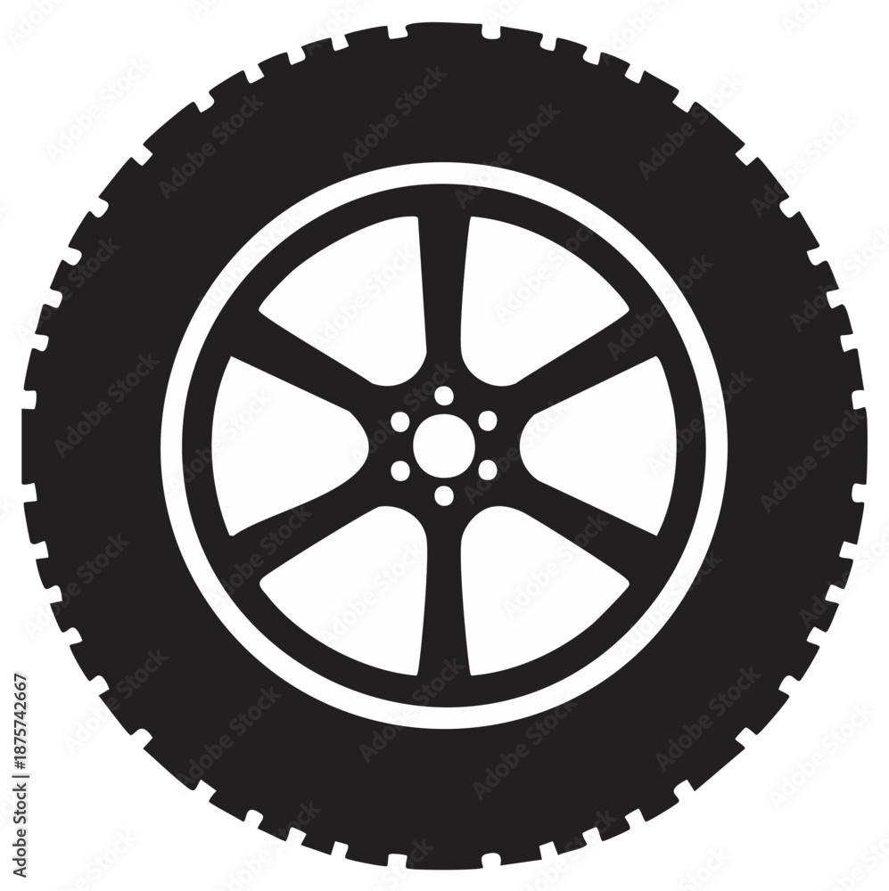 Fototapeta premium Black and white vector tire wheel illustration