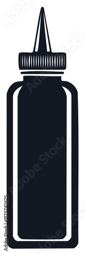 Simple dark silhouette of a squeeze bottle with a pointed nozzle cap for dispensing liquids like sauces or craft supplies