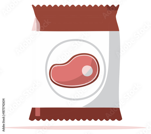 Steak Flavored Pet Treat Package Design, Animal Food Bag, Canine Reward Illustration