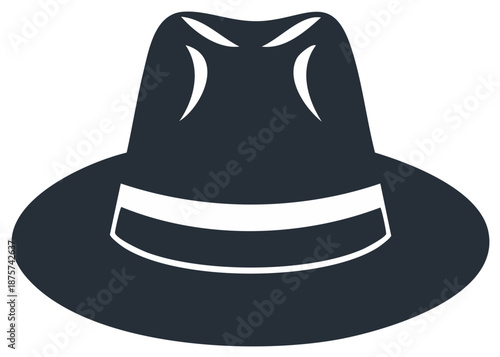 Classic dark fedora hat icon with a white band and accent lines on crown