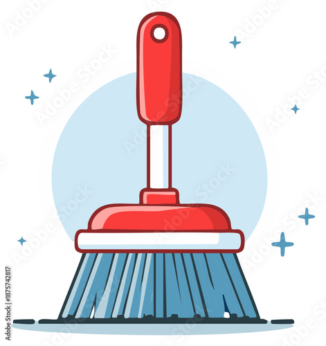 Sparkling Red Scrub Brush Cartoon Illustration for Household Cleaning