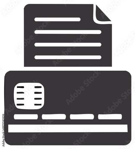 Digital transaction icon with credit card and receipt document for online payment processing