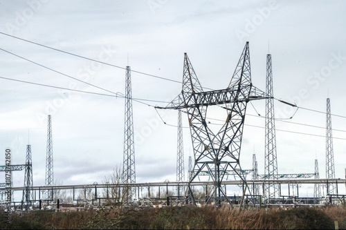 high voltage power lines on the field