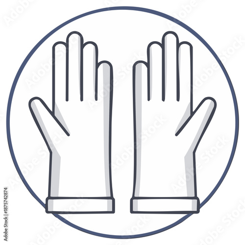 Pair of Long White Protective Gloves Displayed Inside a Circular Outline