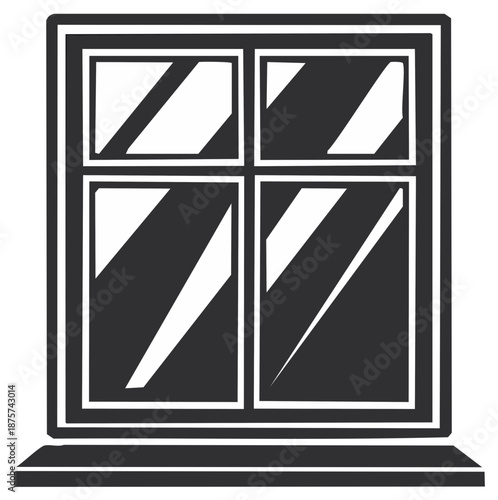 Simple black and white vector illustration of a traditional four pane house window with a sill
