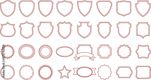 Collection of various shield and badge outlines in different shapes and styles