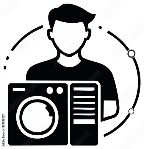 Laundry Service Technician with Washing Machine and Dryer Vector Icon
