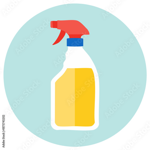 Cleaning Spray Bottle with Liquid on a Blue Background Flat Vector