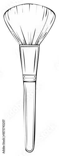 Minimalist line art illustration of a cosmetic powder brush tool for makeup and beauty