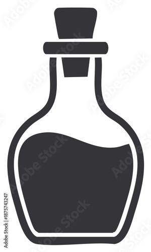 Dark Liquid in Decorative Glass Bottle with Stopper for Extract or Elixir Vector Illustration