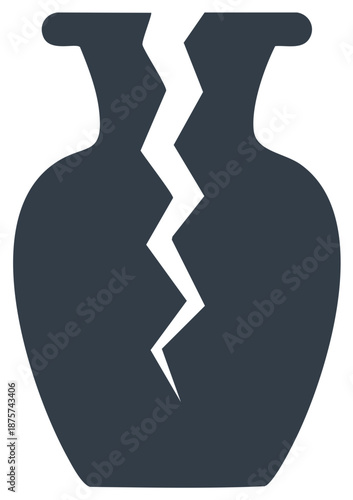 Cracked vase silhouette illustration, broken pottery concept