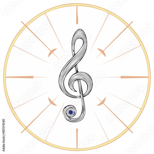 Elegant Treble Clef Inside a Clock Face Representing Musical Time and Rhythm