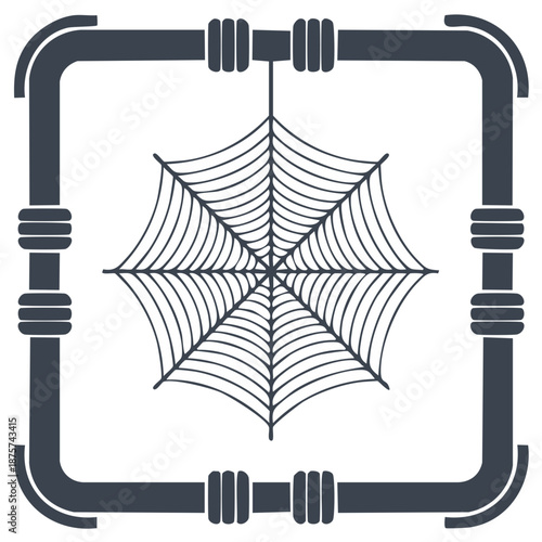 Spiderweb Icon Hanging in a Decorative Frame Silhouette, Spooky Decoration