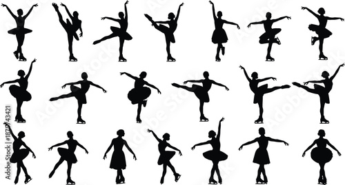 Ballet dancer silhouettes collection, classical dance poses, graceful female performers, tutu costumes, artistic movement, elegant choreography, vector illustration