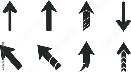 Collection of black arrows pointing in various directions on white background