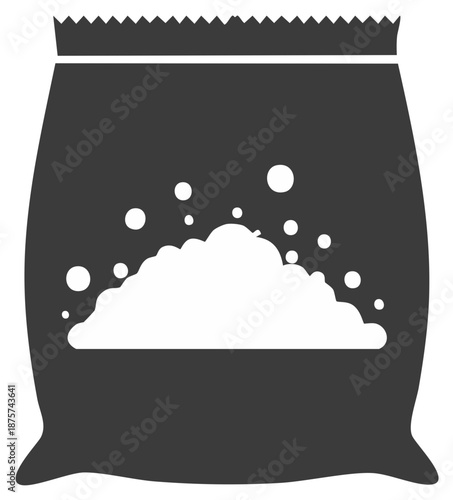 Bag of powder with rising particles and jagged top edge icon