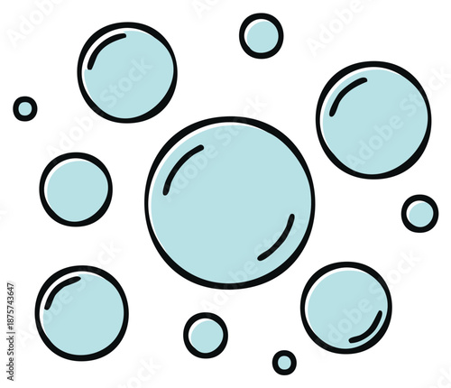 Light blue cartoon bubbles of varying sizes floating upward in a simple graphic illustration