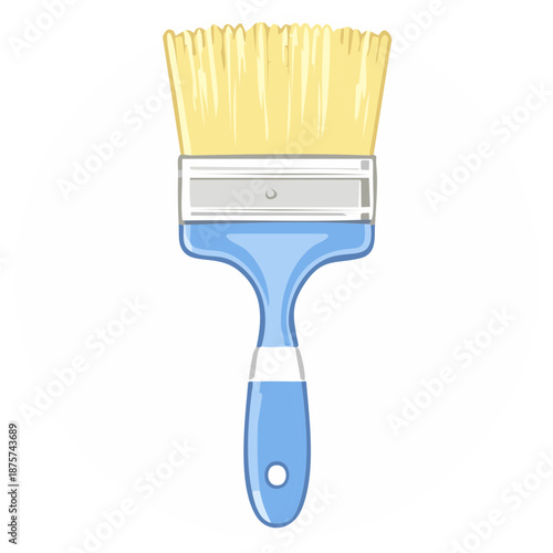 Blue paint brush with light yellow bristles for painting interior walls