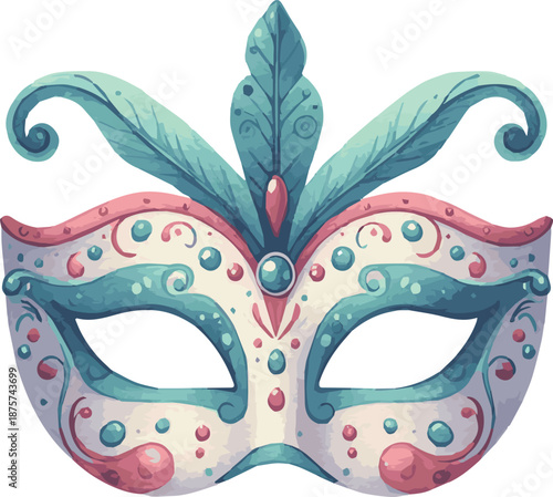 Vector watercolor illustration of a colorful carneval mask