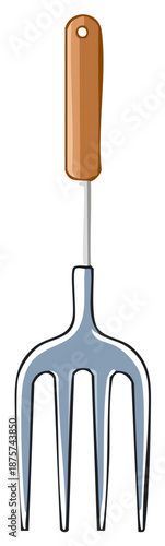 Illustration of a Gardening Fork with Wooden Handle for Weeding and Cultivating Soil
