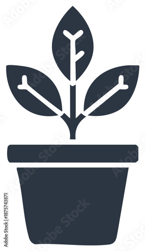 Stylized potted plant icon graphic showing growth and nature in a minimalist dark design
