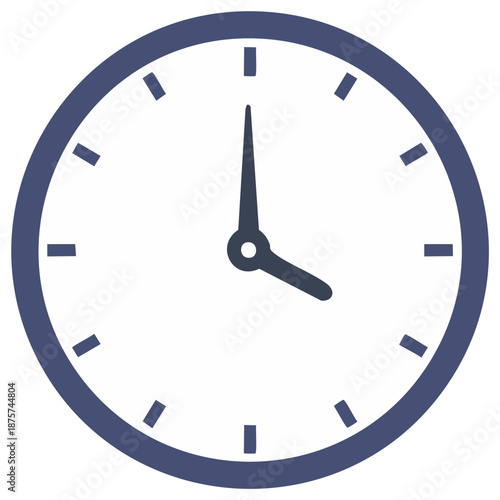 Simple blue clock illustration showing time at a quarter past four o'clock.