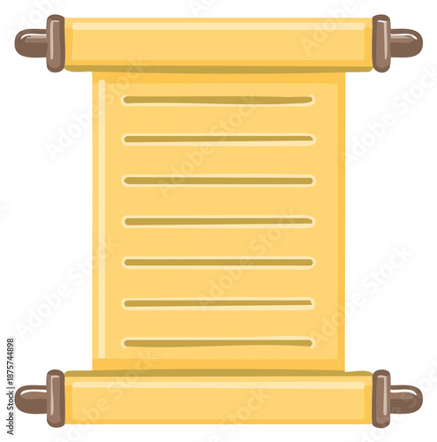 Open Ancient Scroll Document with Horizontal Lines and Brown Rods on Both Ends