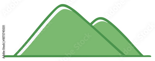 A simple green mountains illustration with minimalist line art, a stylized outdoor landscape icon