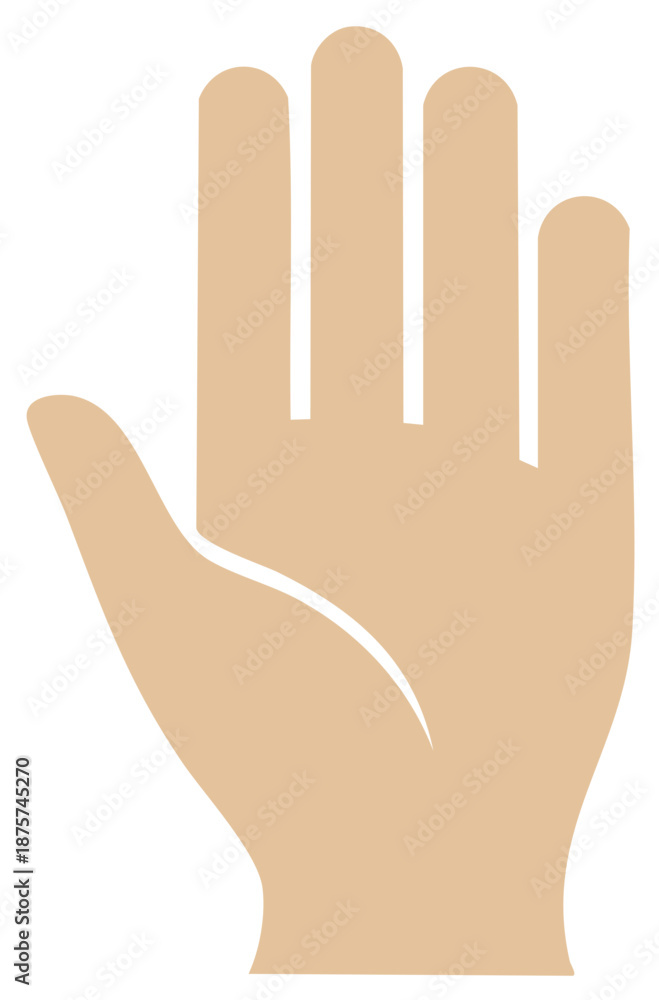 Obraz premium Human hand icon with an open palm in a flat design style, symbolizing a stop or high five gesture.
