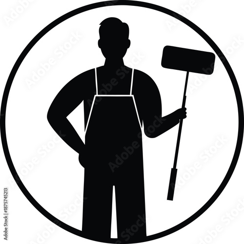 Painter silhouette vector art illustration and minimal black and white design