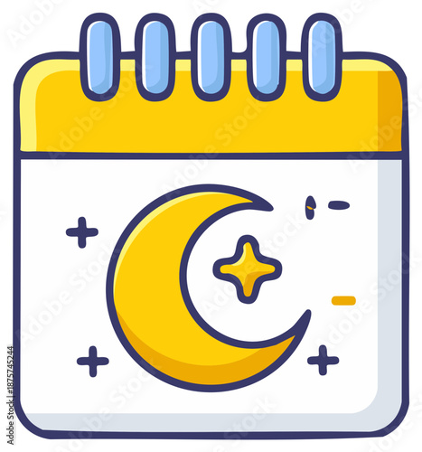 Stylized Calendar with Moon Star Icons for Islamic Holiday Events in Graphic Design